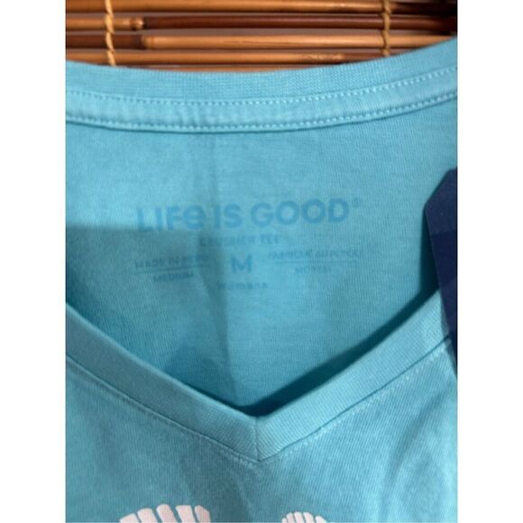 Life is Good Medium (M) V Neck Crusher Flip Flops Adirondack Chairs Drink Turquo - Picture 7 of 7